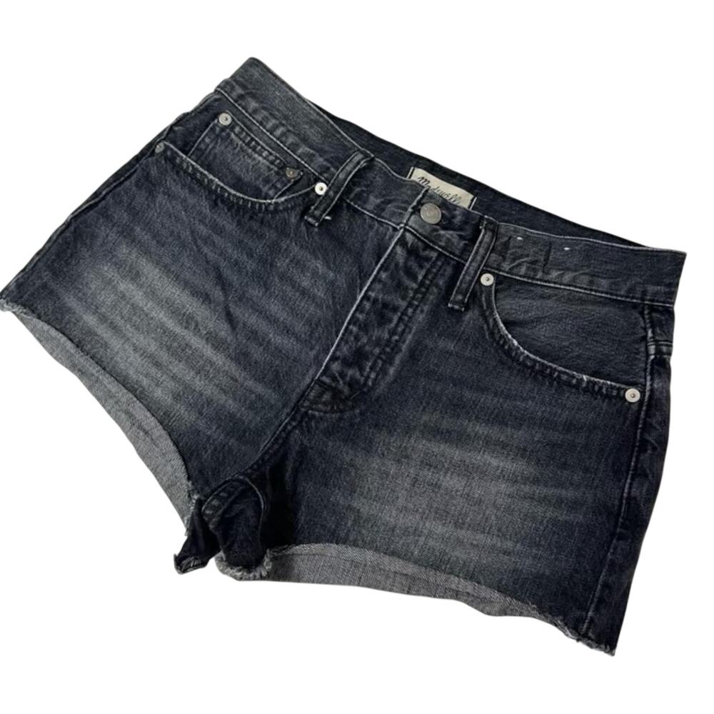 Madewell Bienville Faded Black Relaxed Button Fly Denim Cutoff Shorts Size 26
